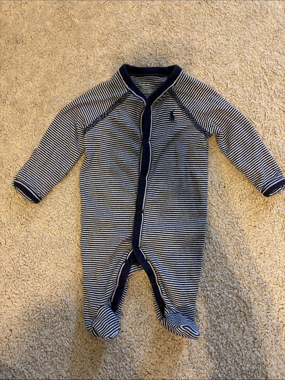 Ralph Lauren Navy & White Striped Footed One-Piece